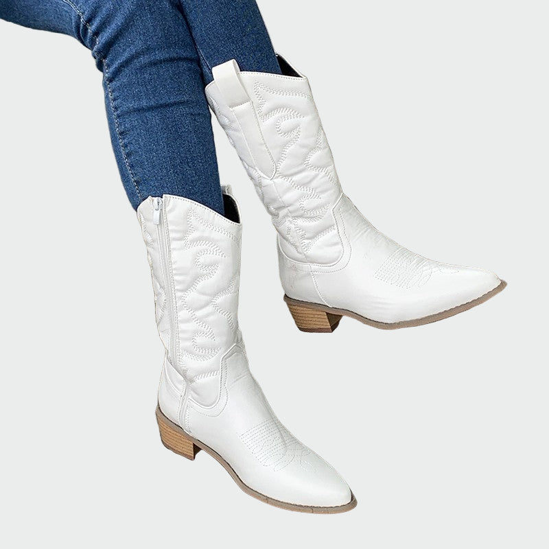 Estrella - Metallic Pink Cowboy Boots with Embroidery