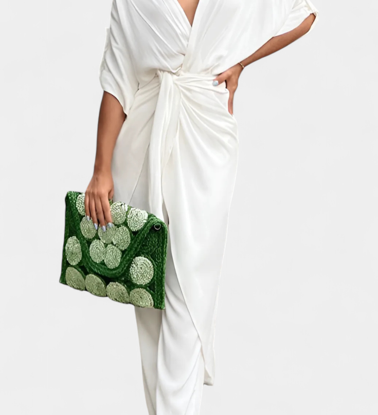 Mayleen Crossover Top with Front Tie and Straight Pants